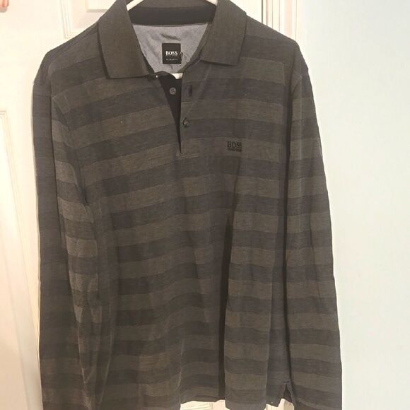 BOSS Men's Striped Gray Polo Shirt - Picture 1 of 4